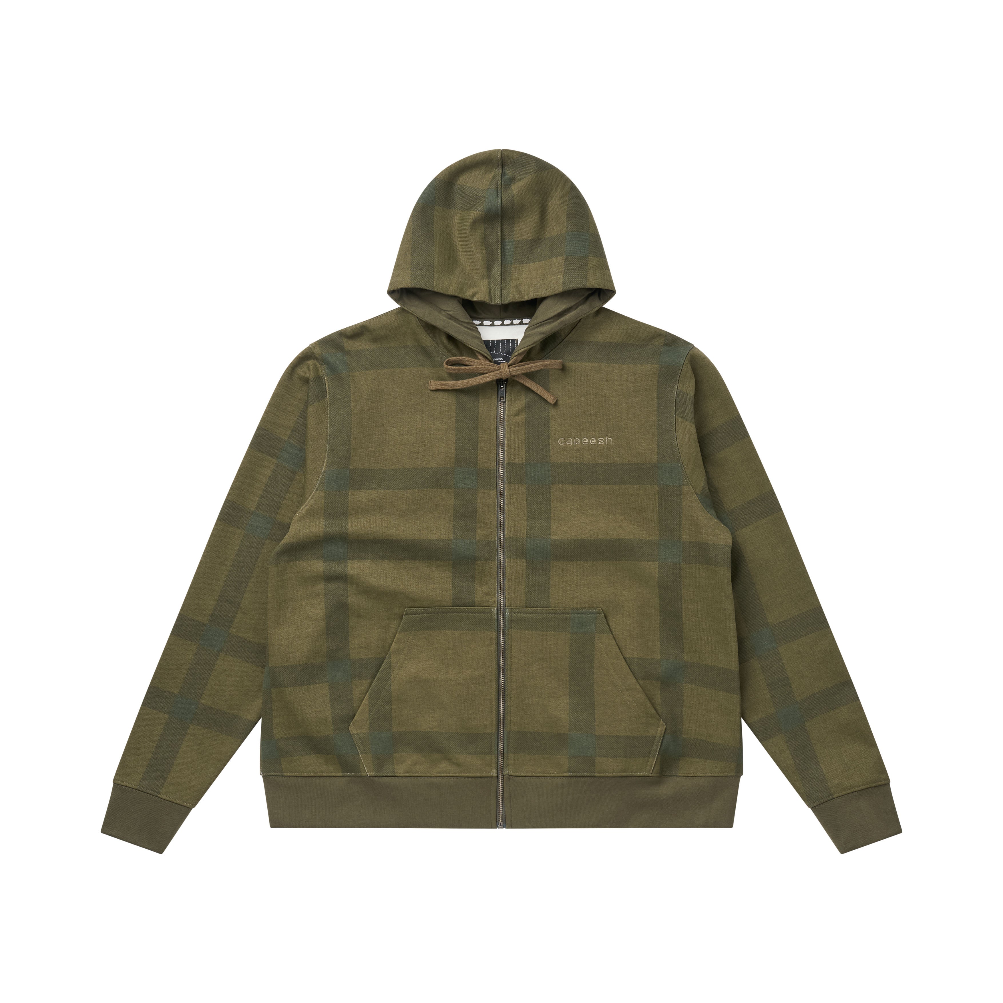 zip hoodiy - olive plaid