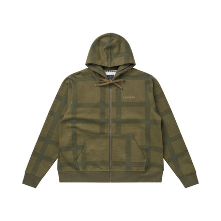 zip hoodiy - olive plaid